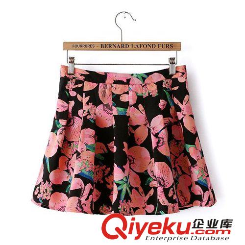 品牌女裝2014春款新款歐洲站文藝時(shí)尚印花半身裙 百褶短裙批發(fā)原始圖片2