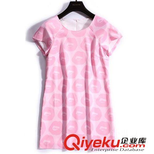 蘇顏-新款2014歐美品牌嘴唇印印花時尚寬松短袖A字外貿(mào)連衣裙批發(fā)原始圖片2