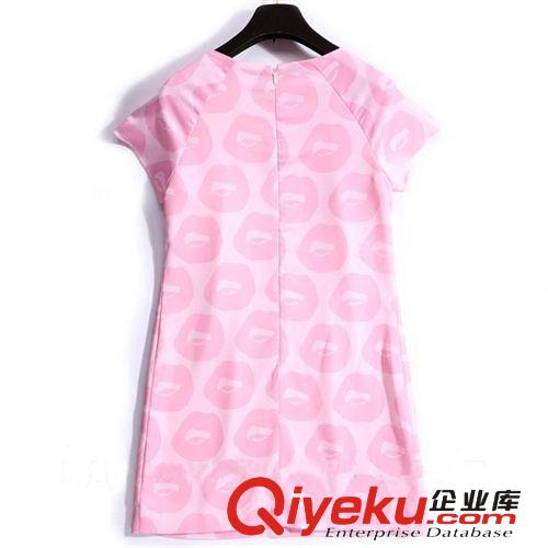 蘇顏-新款2014歐美品牌嘴唇印印花時尚寬松短袖A字外貿(mào)連衣裙批發(fā)原始圖片3