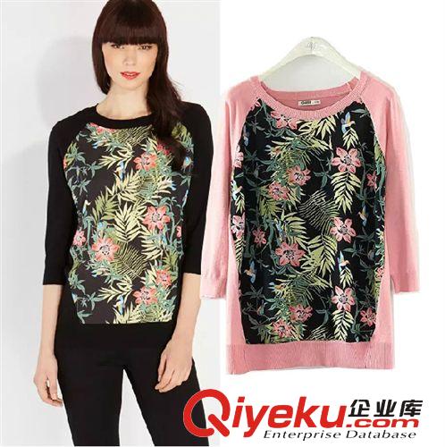 蘇顏2014歐美秋季新款時(shí)尚百草花卉修身套頭打底衫女式針織衫批發(fā)