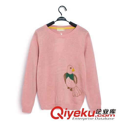 suyan時尚潮人歐美女秋裝百搭刺繡圖案圓領(lǐng)長袖薄套頭休閑毛衣原始圖片2