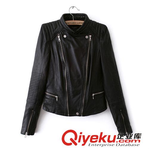 蘇顏-歐美時(shí)尚狂野百搭新款女裝雙禁拉鏈機(jī)車皮衣短款外套女批發(fā)