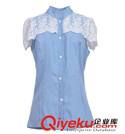 LRL優(yōu)雅氣質(zhì) 蕾絲邊復(fù)古 牛仔短袖襯衫原始圖片3