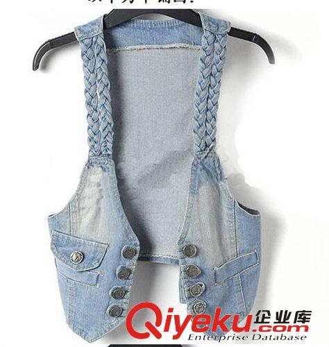 LRL新款春夏季女裝新品vivi韓版麻花辮牛仔馬甲 小坎肩 工裝馬夾原始圖片3