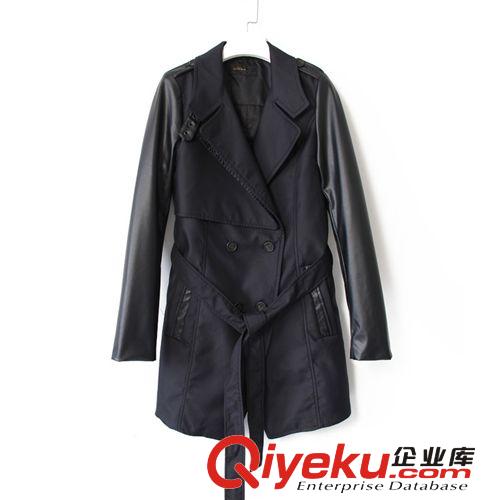 韓國出口原單 拼PU袖子經(jīng)典款式風衣