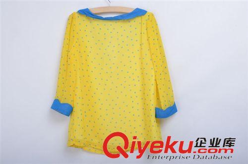 2.171522套頭兩色7分袖波點(diǎn)田園風(fēng)雪紡衫撞色