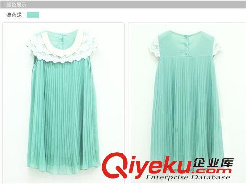 本心2014當季夏款褶皺薄荷綠清爽飄逸雪紡連衣裙寬松原始圖片2