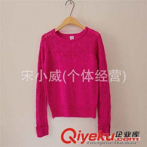 2014秋裝新款外貿(mào)原單批發(fā) 美國鏤空修身套頭針織衫毛衣 女大碼原始圖片2