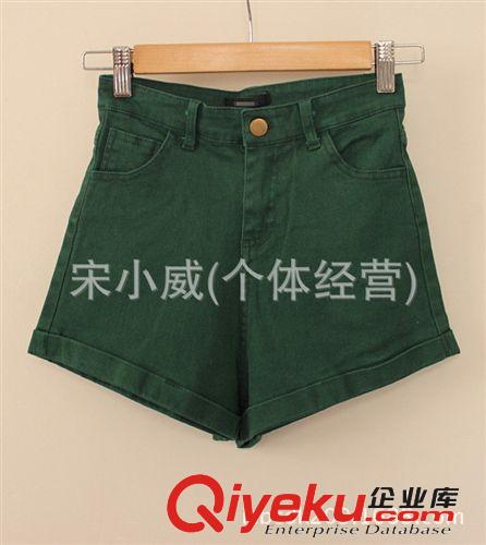 外貿原單女裝批發(fā) 2014夏裝 歐美風復古高腰闊腿糖果牛仔短褲熱褲原始圖片3