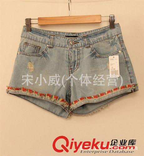 2014春夏新款 外貿(mào)原單批發(fā) 歐美風(fēng)高腰闊腿牛仔短褲 熱褲女