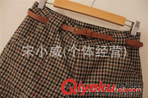 外貿(mào)原單批發(fā) 英倫風格子卷邊毛呢短褲靴褲女 配腰帶 KZ662原始圖片3