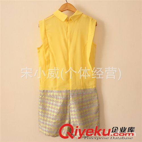女裝批發(fā) 2014春夏新款 復(fù)古釘珠拼接連身褲連體褲短褲女原始圖片3