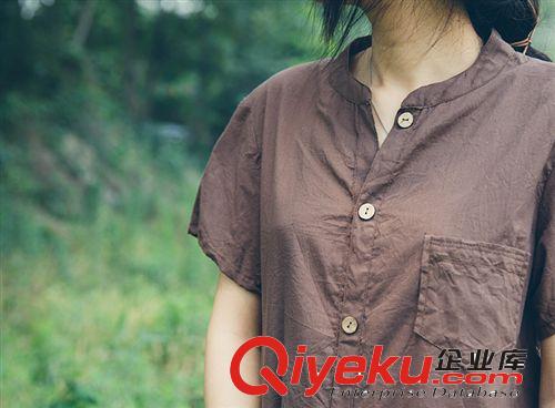 壹念原創(chuàng)設(shè)計(jì) 文藝清新純棉百搭襯衫女式夏裝短袖襯衣批發(fā) 兩色ML原始圖片2