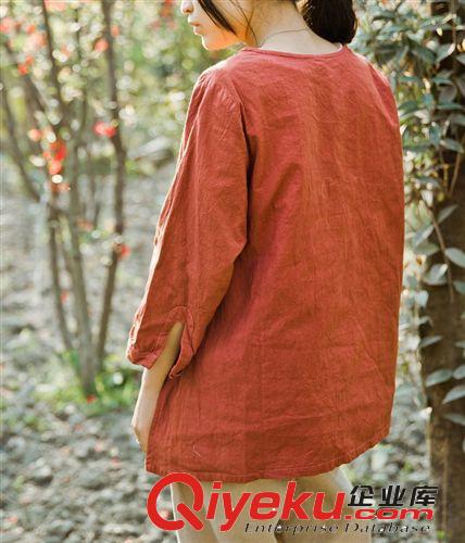 壹念原創(chuàng)  春夏裝新款水滴領(lǐng)文藝套頭純棉棉麻風(fēng)格t恤原始圖片2