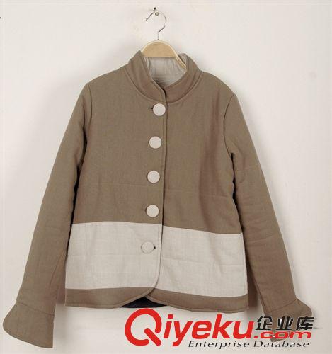 壹念原創 女式絲棉內膽立領拼色冬季棉衣服外套 復古風格原始圖片2