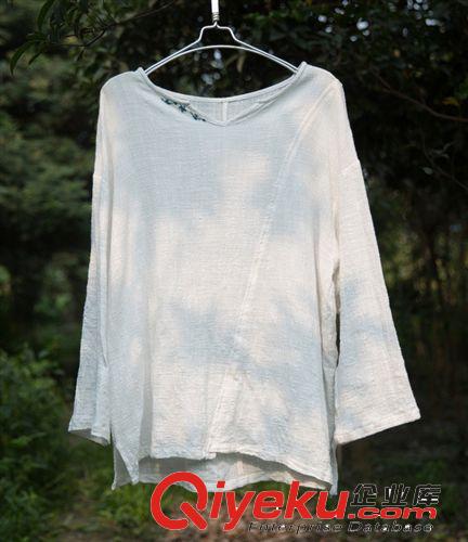 壹念原創(chuàng) 秋裝新款女式竹節(jié)麻文藝風(fēng)格百搭套頭長(zhǎng)袖t恤