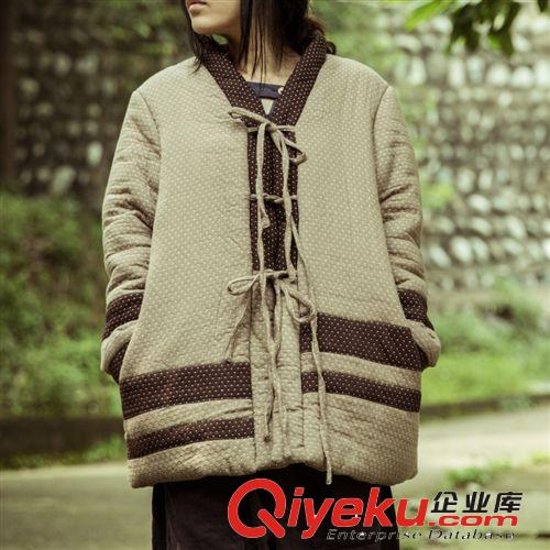 2013 壹念原創(chuàng) 女式女士冬裝拼色百搭復(fù)古中長系帶門襟棉衣棉服