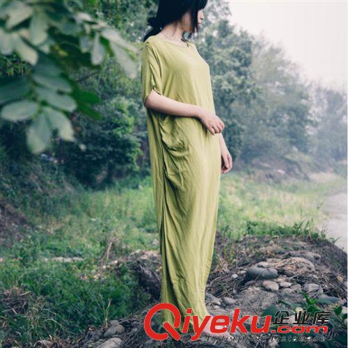 壹念原創(chuàng) 女式純棉寬松顯高文藝復(fù)古肩帶可系 女士純棉曳地連衣裙