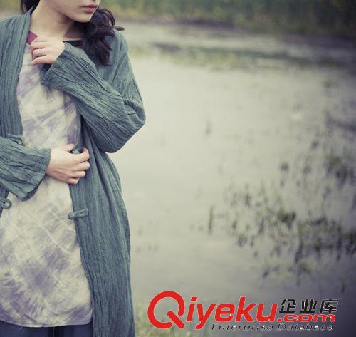 壹念春夏女士棉麻手工盤(pán)扣寬松長(zhǎng)袖女式加長(zhǎng)款女式開(kāi)衫防曬衣原始圖片3