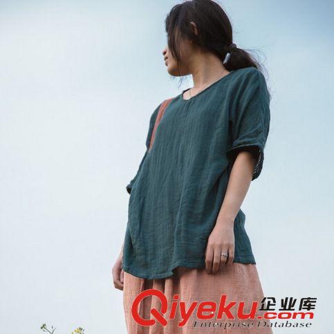 壹念原創設計 女士春夏裝純棉手工扎染寬松百搭中袖套頭T恤