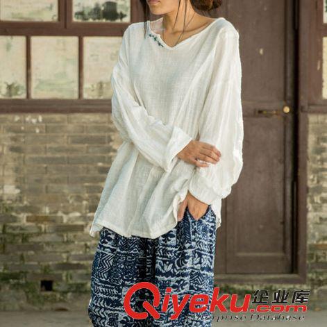 壹念原創 女洗水純棉手工繡花勾邊自然褶皺肌理感短袖連衣裙