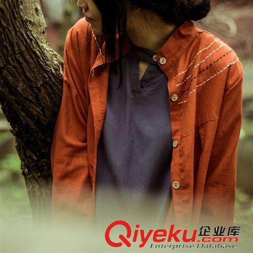 冬款壹念原創(chuàng) 女式棉麻高領(lǐng)手工刺繡中長(zhǎng)棉衣服外套批發(fā) 文藝復(fù)古