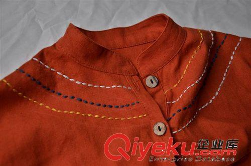 壹念 原創(chuàng) 女士改良中式立領(lǐng)手工刺繡走線長袖棉麻襯衫  文藝