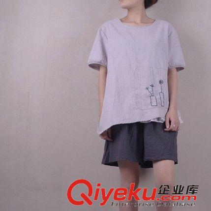 壹念原創 女式水洗純棉質感手工刺繡短袖體恤 文藝清新風格