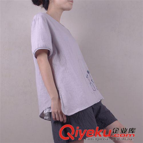 壹念原創 女式水洗純棉質感手工刺繡短袖體恤 文藝清新風格原始圖片3