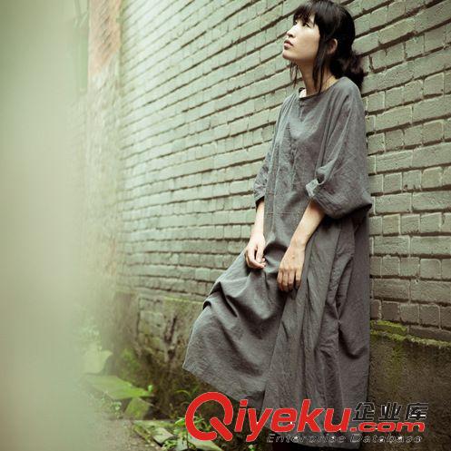 壹念原創 秋裝新款女式手工棉麻復古袍子連衣裙