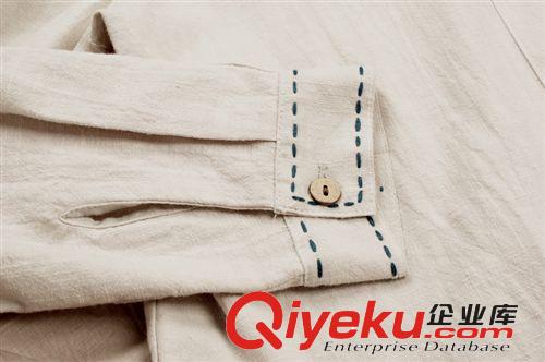 壹念原創(chuàng) 竹節(jié)棉麻手工刺繡長袖襯衫 寬松文藝清新原始圖片2