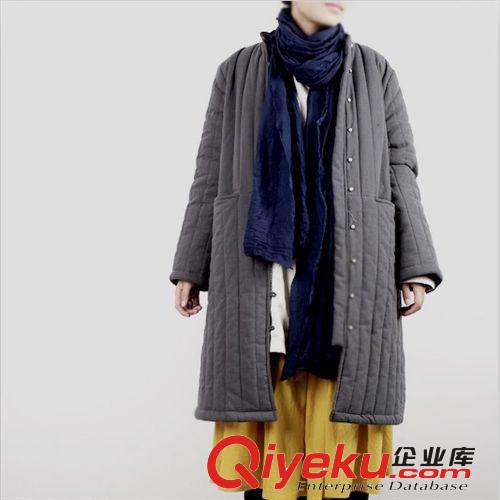 冬款壹念原創 女式棉衣 中式立領手工刺繡長款復古棉衣外套