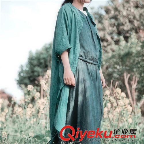 壹念女士棉麻手工刺繡寬松中袖加長款開衫 女式防曬衣外套 罩衫