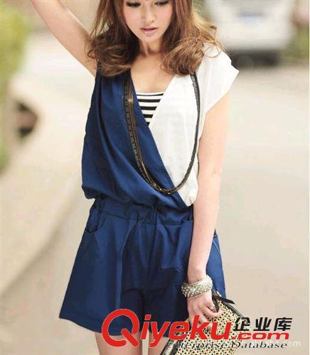 性感熱銷連體衣 精品夏季女裝 批發(fā)商 D6-0899 新品V領(lǐng)拼接連體褲