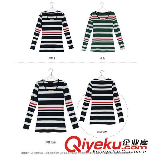 .2014春季大碼女裝胖mm新款復古U領條紋修身T恤?；甏虻咨涝紙D片3