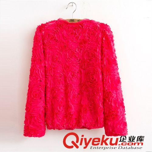 2014秋冬女式小香風(fēng)雪紡立體玫瑰花開衫女裝OL八分袖拉鏈外套代發(fā)原始圖片2