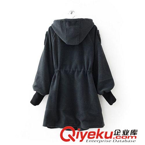 2014秋冬女裝日式連帽長袖風(fēng)衣女式純色燈籠袖長款呢大衣一件代發(fā)原始圖片3