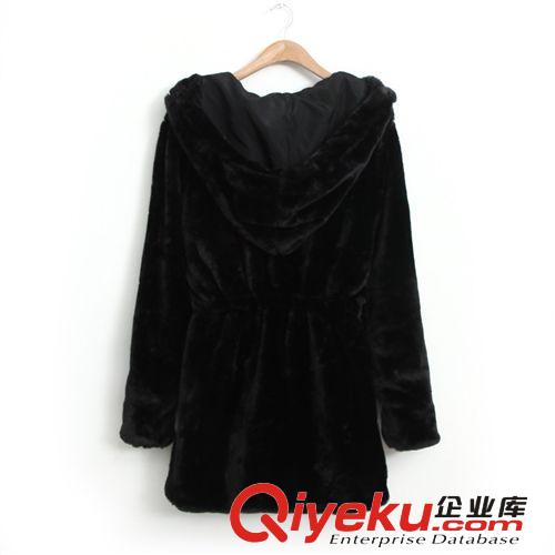 2014女式歐洲站可愛甜美兩面穿風(fēng)衣女裝長袖仿皮草連帽大衣OL代發(fā)原始圖片3