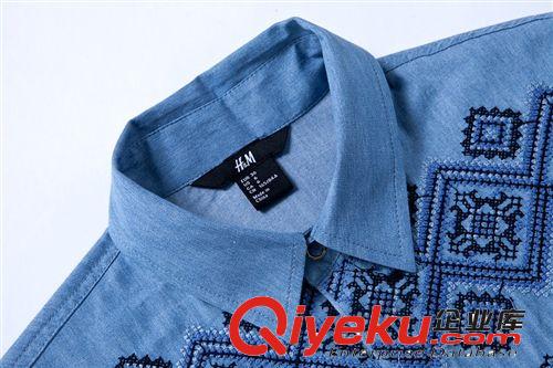 2014夏季歐美dp女式手工刺繡全棉牛仔襯衫女裝休閑長袖襯衣代發(fā)