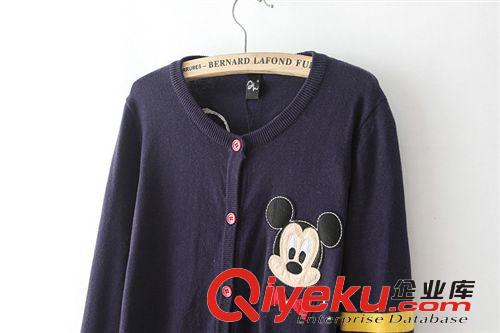 2014秋冬新款歐美外貿女裝批發米老鼠卡通貼布刺繡花毛衣開衫女式