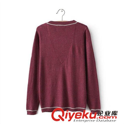 2014新款外貿(mào)女裝日本原單學(xué)院風(fēng)棗紅中性美字母B機(jī)織V領(lǐng)毛線開衫