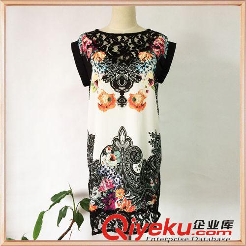 韓版批發(fā)代發(fā)2014女式歐根紗印花修身短裙女裝夏季可愛無(wú)袖連衣裙