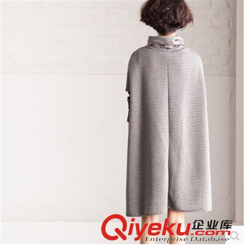 Q3139A 文藝范寬松條紋包肩高領連衣裙女 2014秋原始圖片2