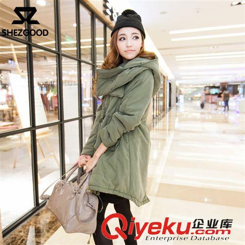 shezgood秋季新款女裝 韓版中長(zhǎng)款大帽棉衣女士風(fēng)衣外套清倉(cāng)批發(fā)原始圖片2