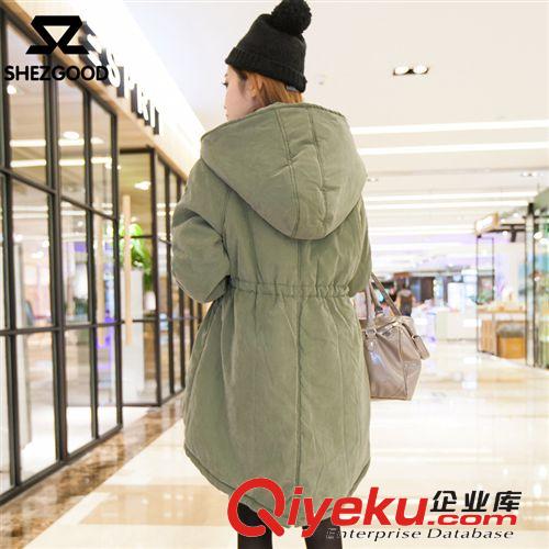shezgood秋季新款女裝 韓版中長(zhǎng)款大帽棉衣女士風(fēng)衣外套清倉(cāng)批發(fā)原始圖片3