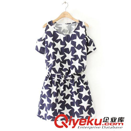M&Y.yishe廠家直銷品牌大版新款女裝棉麻露肩五角星時(shí)尚連衣裙女原始圖片3