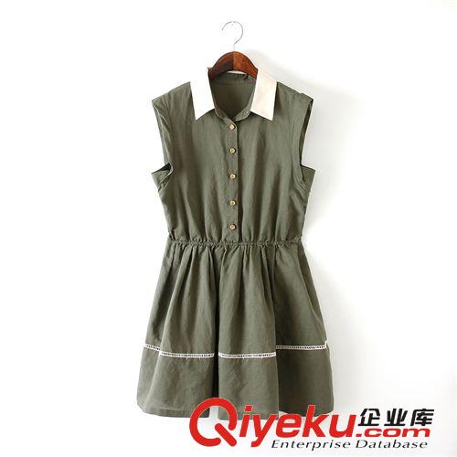 M&Y.yishe廠家直銷品牌女裝夏裝新款棉麻娃娃領(lǐng)單排扣連衣裙女原始圖片2