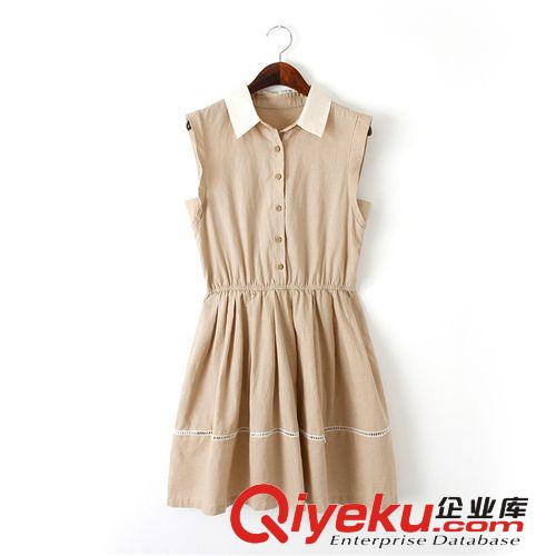 M&Y.yishe廠家直銷品牌女裝夏裝新款棉麻娃娃領(lǐng)單排扣連衣裙女原始圖片3