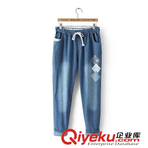 M&Y.YISHE廠家直銷新款秋冬女裝韓版松緊抽繩貼布牛仔褲女WY817原始圖片2
