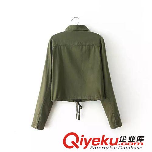 2014秋季新款歐美風軍綠色軍裝短款寬松休閑外套 女上衣原始圖片2